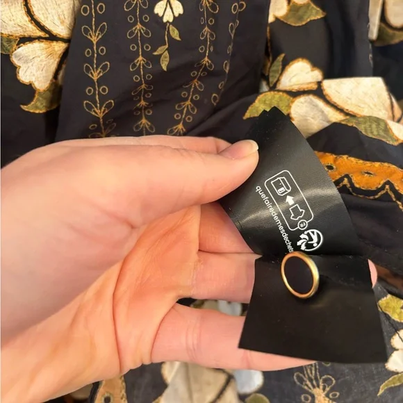 Farm Rio Black Bold Flowers Long Sleeve Organic Cotton Mini Dress - Picture 8 of 8